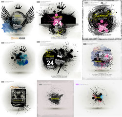 Set grunge poster background. Grunge print for t-shirt. Abstract dirt backgrounds texture. Grunge banner with an inky dribble strip with copy space. Abstract background for party. Vector illustration