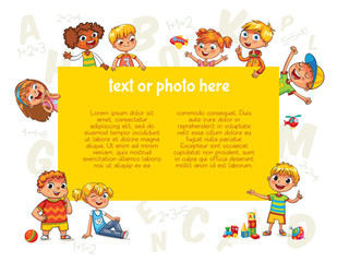 Happy children holding blank poster. Template for advertising brochure