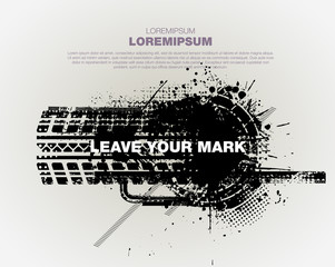 Grunge trace of tire. Template grunge poster for party. Grunge banner with an inky dribble strip with copy space