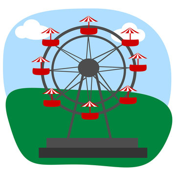 red ferris wheel on green field clip art preview