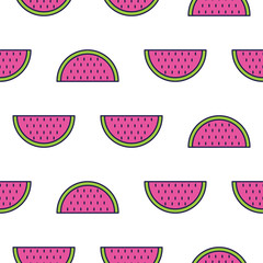 Watermelon line icon seamless vector pattern.