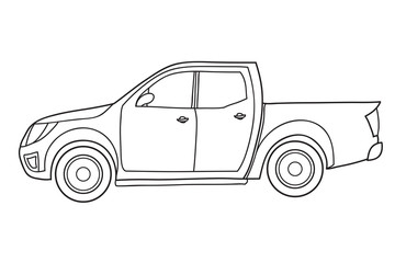 Pickup Truck. Side view. Vector doodle illustration