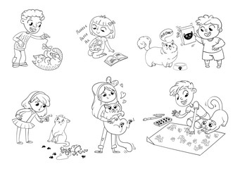 Child care for cat. Vector illustration