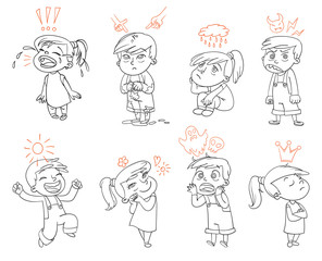 Basic emotions. Funny cartoon character