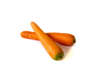 two carrots without leaf ,isolated on white