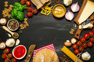 Italian food or ingredients background with fresh vegetables, pa