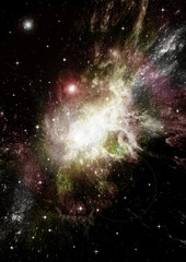 Stars, dust and gas nebula in a far galaxy