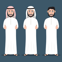 Arab men in traditional dress giving thumbs up