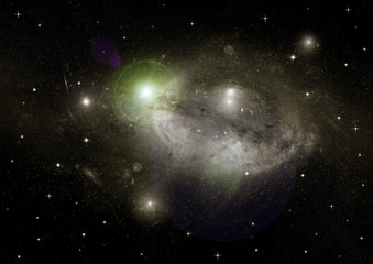 Stars, dust and gas nebula in a far galaxy