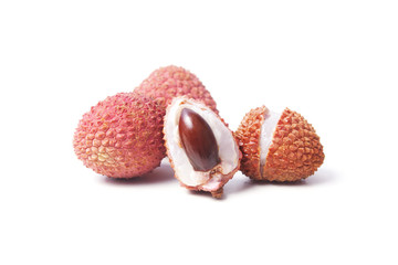 Fresh lychee fruits on white background