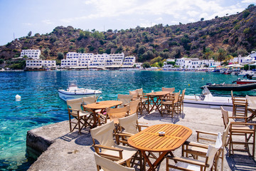 Famous holiday resort on the Lybian Sea, Loutro in Southern Crete, Greece - 132308716