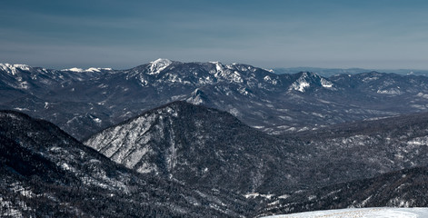 Obraz premium Winter mountain landscape in the National Nature Reserve in Adygea, Russia.