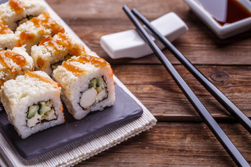 Delicious fresh rolls closeup