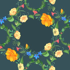 Seamless pattern of rose flower wreath. Vector illustration
