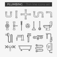 Fototapeta na wymiar Sanitary (plumbing) engineering vector thin line icons