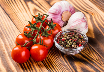 Vegetables on wood. Bio Healthy food, herbs and spices.