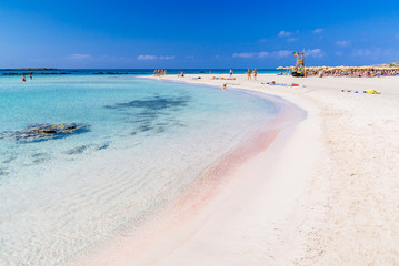 Famous pink coral Elafonissi beach on western Crete, Mediterranean sea, Greece