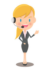 ヘッドセットをつけて話す女性会社員