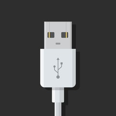 USB cable connector cord on dark background in flat style