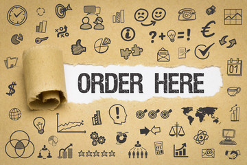 Order Here Papier mit Symbole