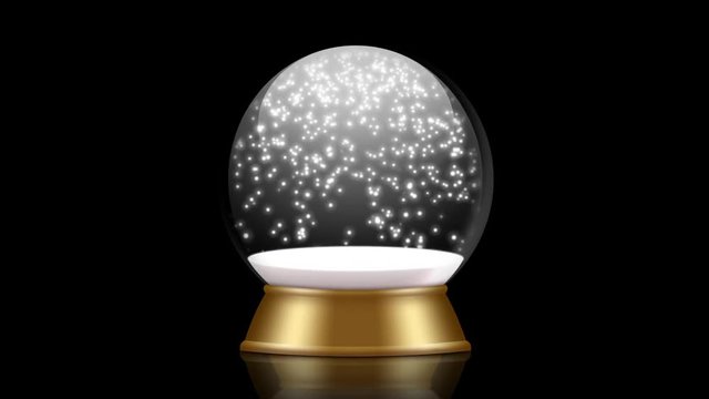 snowglobe animation with falling snow on a black background