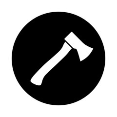 Axe circle icon. Black round icon isolated on white background. Axe simple silhouette. Web site page and mobile app design vector element.