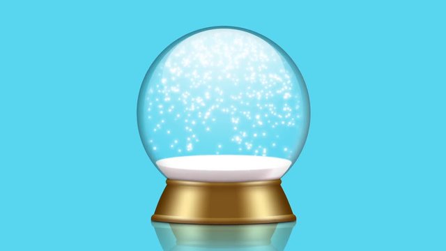 snowglobe animation with falling snow on a blue background