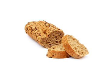 Sliced baguette isolated on white background