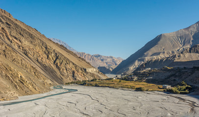 Wide and almost dry river bed.