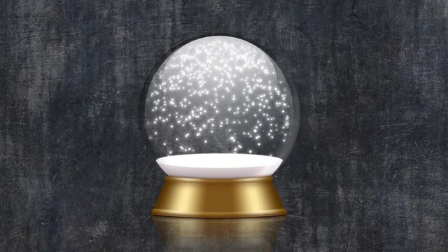 snowglobe animation with falling snow on a black grunge background