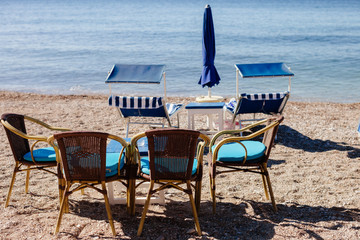 beach cafe and sunbeds