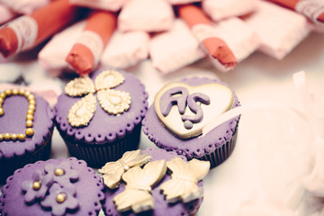 Sweets on table, shallow focus, celebrating, candy bar dessert, vintage