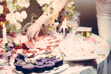 Sweets on table, shallow focus, celebrating, candy bar dessert vintage