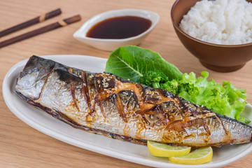 Grilled saba fish with sweet sauce and rice