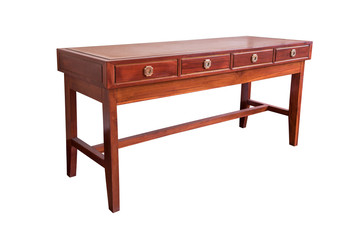 Wooden table with drawers.