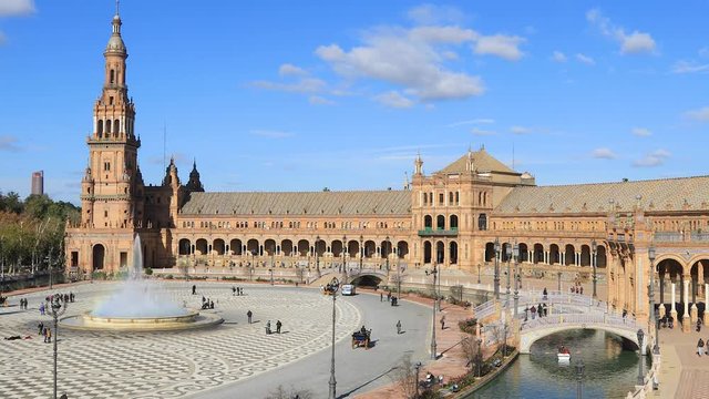Static view on Plaza de Espana in the day time in Seville, Andalusia, Spain
