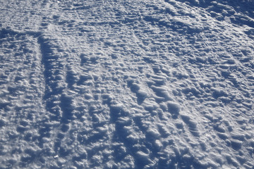 The natural texture of the snow, covered with crystals of frost