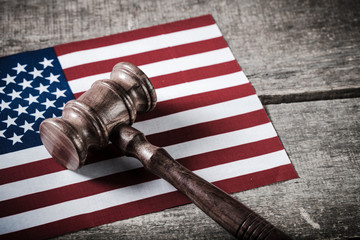Wooden gavel and USA flag