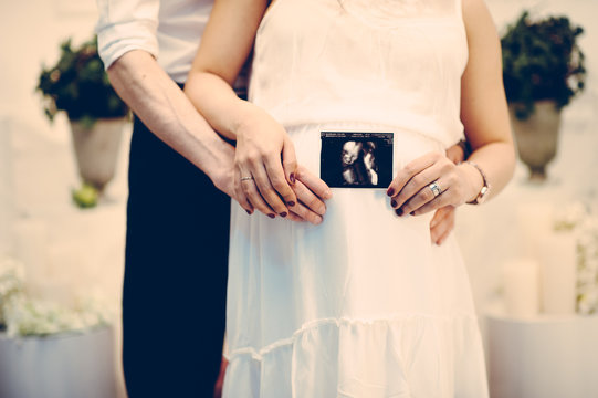 Baby on board photo session, pregnant couple, abstract, vintage