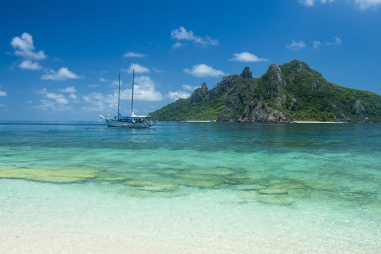 Very clear turquoise waters on Monuriki Island (Cast Away Island), Mamanuca Islands, Fiji, South Pacific