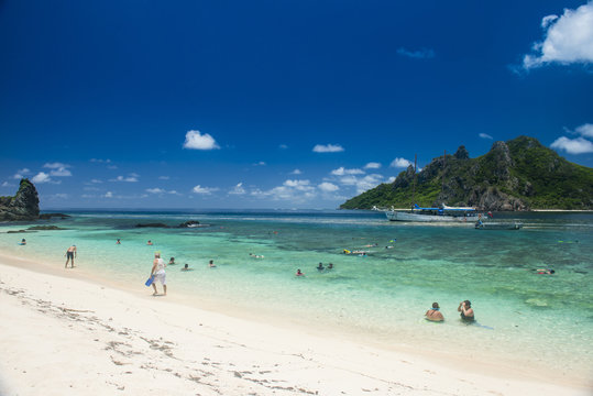 Beautiful white sand beach on Monuriki Island (Cast Away Island), Mamanuca Islands, Fiji, South Pacific