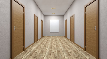 The Corridor in office building. 3D rendering