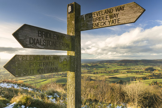 Sneck Yate signpost at Whitestone Cliffe, on The Cleveland Way long distance footpath, North Yorkshire