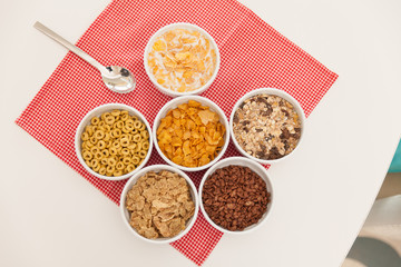 Spices of the asian cuisine on the table in the six bowls