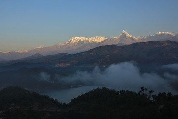 Sunrise at lake Begnas Tal, Annapurna range