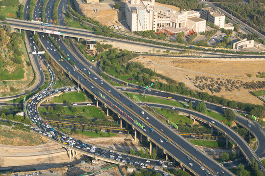 Aerial view of yet another traffic jam, Tehran, Iran