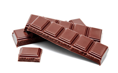 Dark milk chocolate bars stack isolated on a white