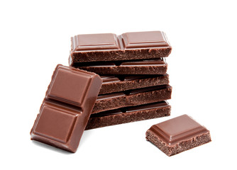 Dark milk chocolate bars stack isolated on a white