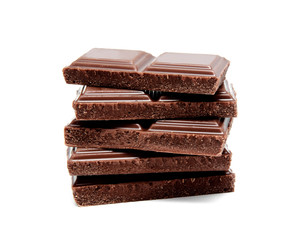 Dark milk chocolate bars stack isolated on a white