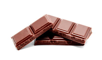 Dark milk chocolate bars stack isolated on a white